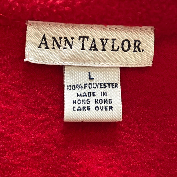 ANN TAYLOR VTG Womens Size Large Holiday Red Front Button Up Pockets Boxy Jacket - Picture 2 of 7